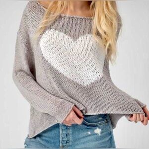 Wooden Ships Big Heart Boxy Cropped Sweater In Soft Gray/Breaker White Size M/L